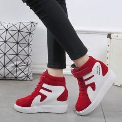 Thick Sole Platform Velcro Leather Contrast Sneakers - Red 