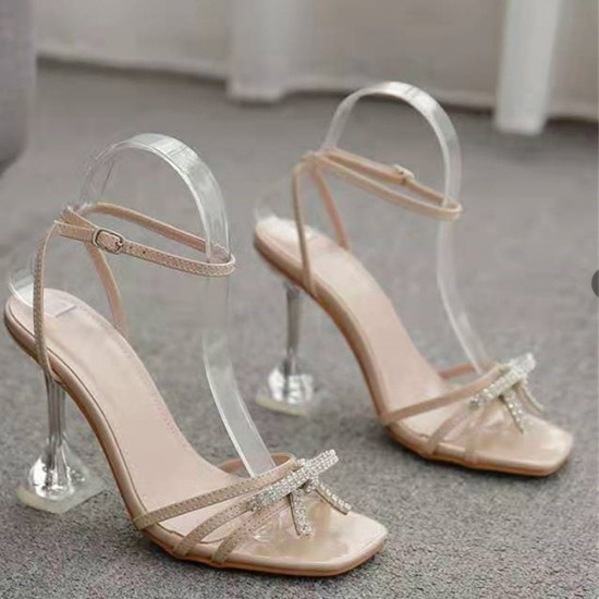 Showing image for Rhinestone Bow-Knot Stiletto High Heeled Sandals - Beige Rhinestone Bow-Knot Stiletto High Heeled Sandals - Beige |image