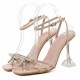 Rhinestone Bow-Knot Stiletto High Heeled Sandals - Beige |image