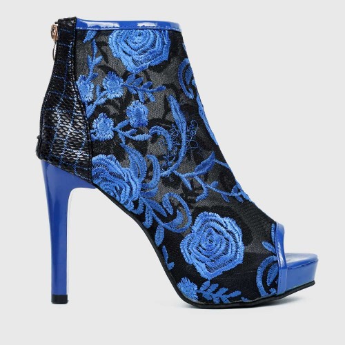 Floral Mesh Embroidered Stiletto High Heel Shoes - Blue |image