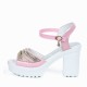 Elegant Rhinestone Decorated Thick high Heeled Sandals - Pink |image