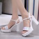 Ankle Buckle Sequined Thick High Heeled Sandals - White |image