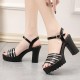 Stylish Sequined Ankle Strap Thick Heeled Sandals - Black |image