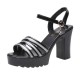 Stylish Sequined Ankle Strap Thick Heeled Sandals - Black |image
