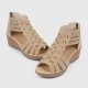 Roman Style Mid Heel Strapped Hollow Sandals - Beige |image