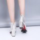 Shinny Rhinestone Decorated Mesh High Heels - Silver |image