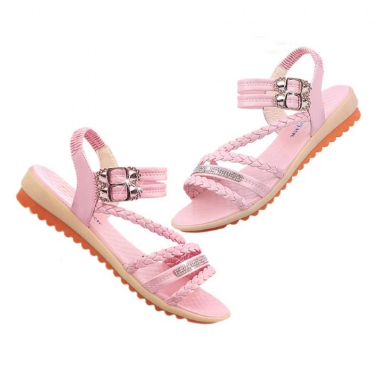 Fairy Style Fish Mouth Thick Bottomed Flat Sandals - Pink |image