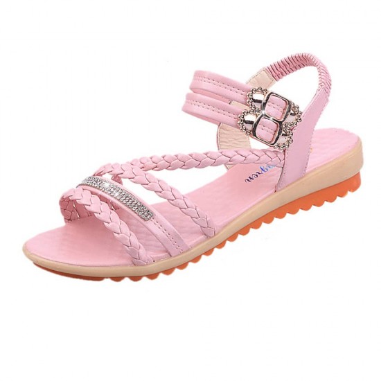 Fairy Style Fish Mouth Thick Bottomed Flat Sandals - Pink |image
