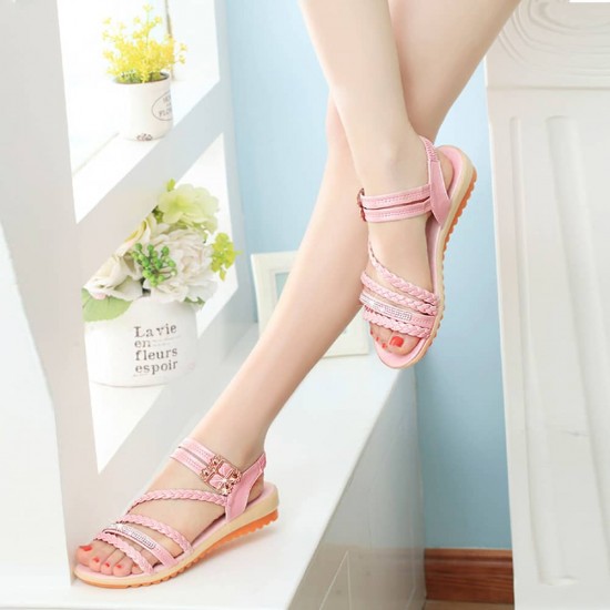Fairy Style Fish Mouth Thick Bottomed Flat Sandals - Pink |image