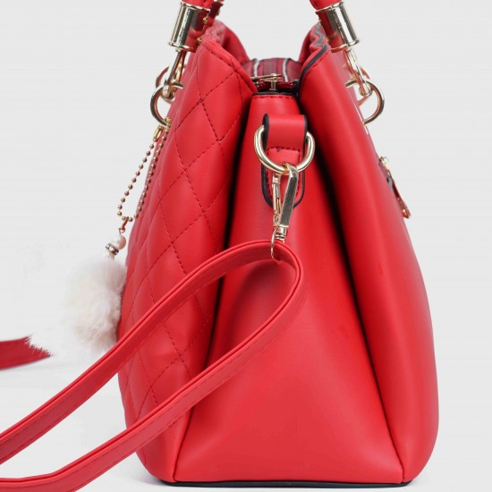 Rhombus Pattern Furry Ball Hanging Shoulder Bag - Red Rhombus Pattern Furry Ball Hanging Shoulder Bag - Red |image