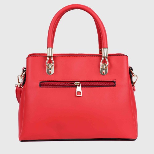 Rhombus Pattern Furry Ball Hanging Shoulder Bag - Red |image