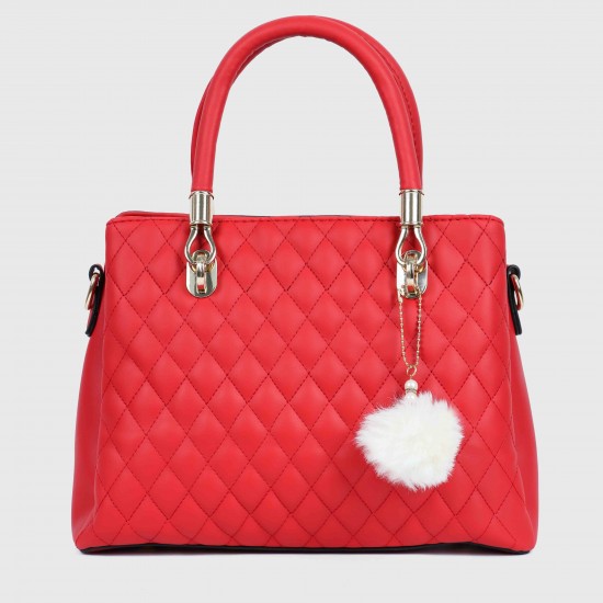 Rhombus Pattern Furry Ball Hanging Shoulder Bag - Red Rhombus Pattern Furry Ball Hanging Shoulder Bag - Red |image