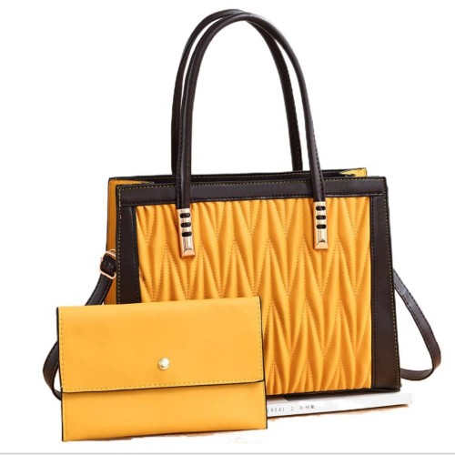 Luxury Diamond Texture Lattice Two Piece Hand Bag Set- Yellow |image