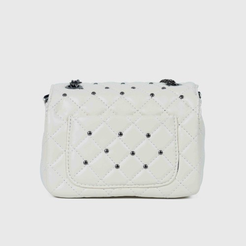 Rhombic Diagonal Twist buckle Chain Strap Messenger Bag - White |image