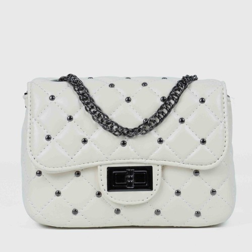 Rhombic Diagonal Twist buckle Chain Strap Messenger Bag - White |image