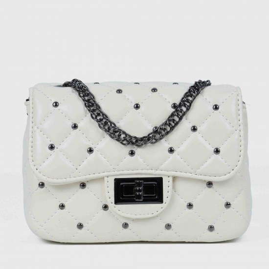Rhombic Diagonal Twist buckle Chain Strap Messenger Bag - White |image