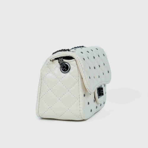 Rhombic Diagonal Twist buckle Chain Strap Messenger Bag - White |image