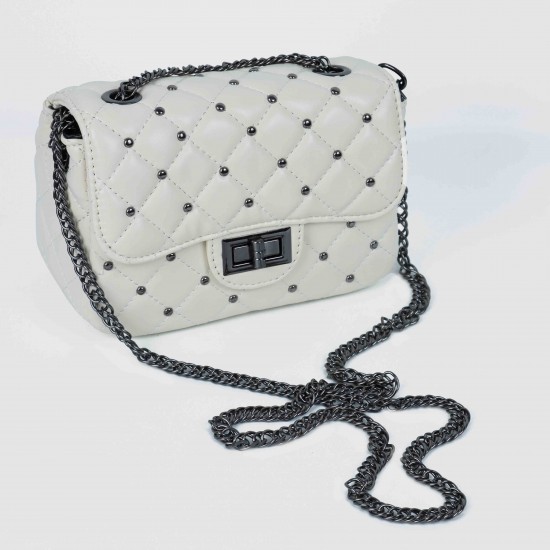 Rhombic Diagonal Twist buckle Chain Strap Messenger Bag - White |image