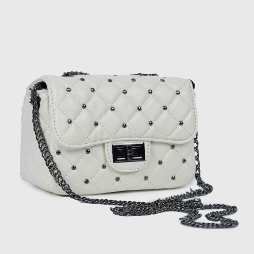 Rhombic Diagonal Twist buckle Chain Strap Messenger Bag - White |image