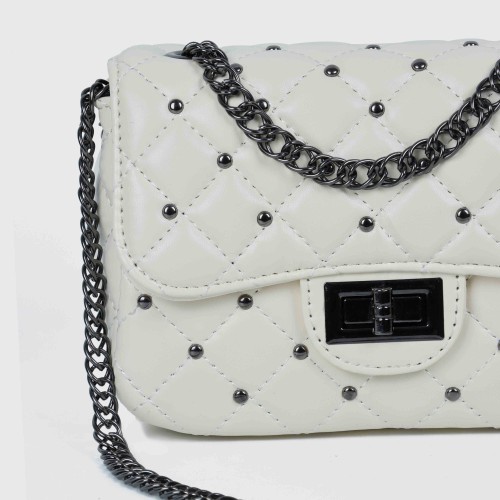 Rhombic Diagonal Twist buckle Chain Strap Messenger Bag - White |image