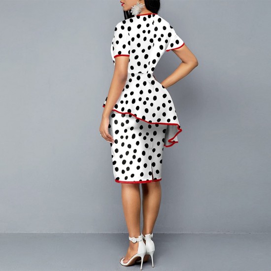 Trendy Polka Dots Peplum Bodycon Dress - White |image