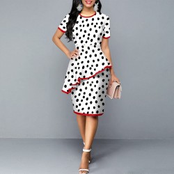 Trendy Polka Dots Peplum Bodycon Dress - White 