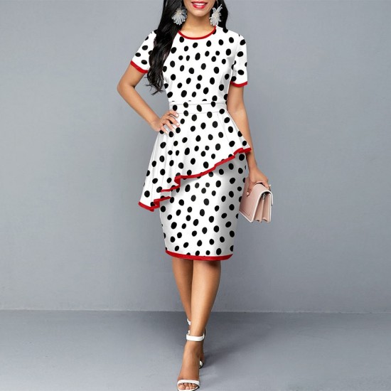 Trendy Polka Dots Peplum Bodycon Dress - White |image