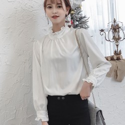 Vintage Style Long Sleeved Stand Up Collar Shirt - White