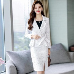 OL Style Formal Two Piece Professional Wear Suit Skirt - White 