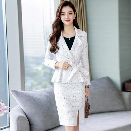 OL Style Formal Two Piece Professional Wear Suit Skirt - White |image