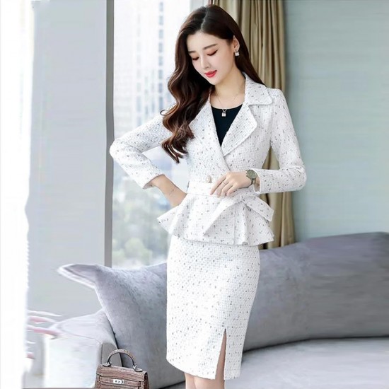 OL Style Formal Two Piece Professional Wear Suit Skirt - White |image