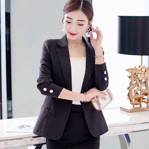 Formal Style V Neck Solid Color Slim Coat - Black |image