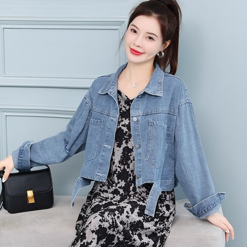 Button Down Long Sleeved Denim Winter Jacket- Light Blue |image