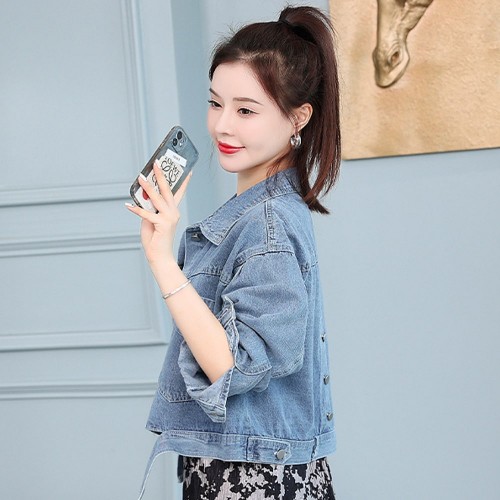 Button Down Long Sleeved Denim Winter Jacket- Light Blue |image