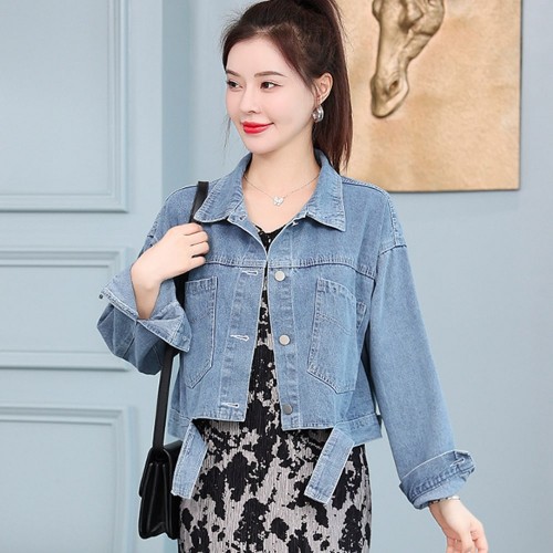 Button Down Long Sleeved Denim Winter Jacket- Light Blue |image