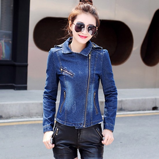 Denim Front Zip Full Sleeves Winter Jacket - Blue Denim Front Zip Full Sleeves Winter Jacket - Blue |image