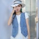 Rivets Decorated Denim Waistcoat Cardigan Jacket - Blue |image