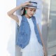 Rivets Decorated Denim Waistcoat Cardigan Jacket - Blue |image