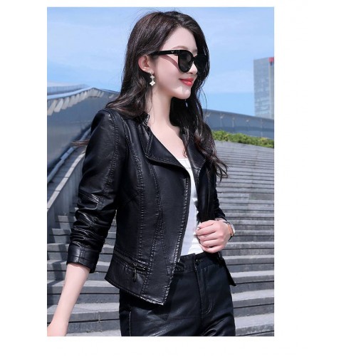  Faux Leather Zip Up Moto Biker Women’s Jacket - Black |image
