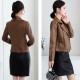 Casual Front Zipper Slim Leather Jacket - Brown |image