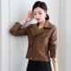 Casual Front Zipper Slim Leather Jacket - Brown |image