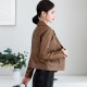 Casual Front Zipper Slim Leather Jacket - Brown |image