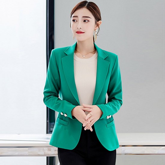 Formal Style V Neck Solid Color Slim Coat - Green |image