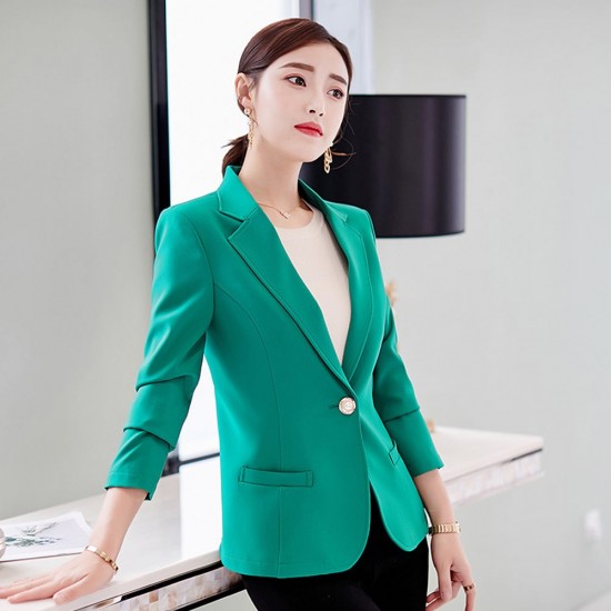 Formal Style V Neck Solid Color Slim Coat - Green |image