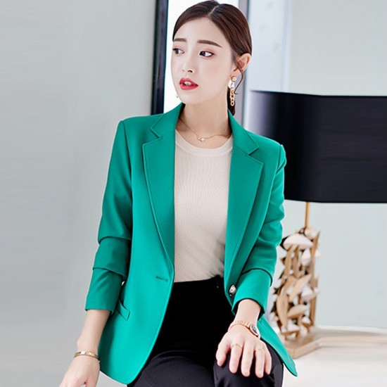 Formal Style V Neck Solid Color Slim Coat - Green |image