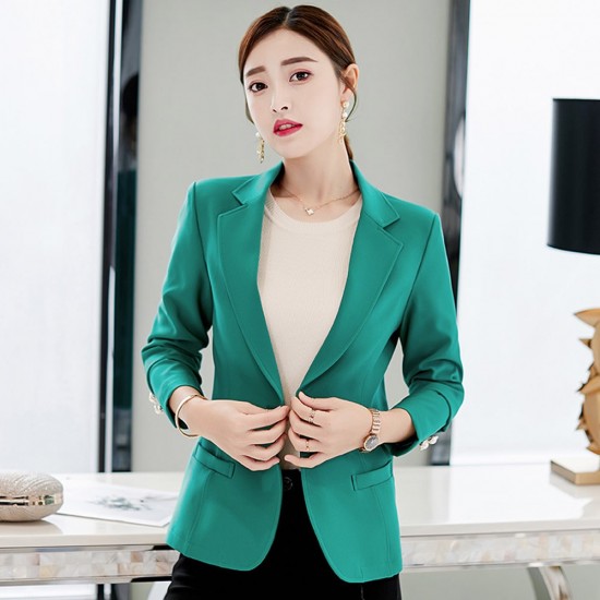 Formal Style V Neck Solid Color Slim Coat - Green |image