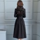 Long Sleeve Lapel Waist Belted Elegant Midi Dress - Black |image