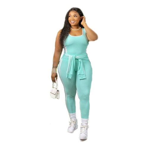 Style Zipper Closure Three Piece Hoodie Sportswear Set - Light Green |image
