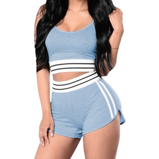European Style Sleeveless Women's Two Piece Set - Blue |image