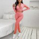 Front Zipper Closure Emboss Design Two Piece Sportswear - Pink |image